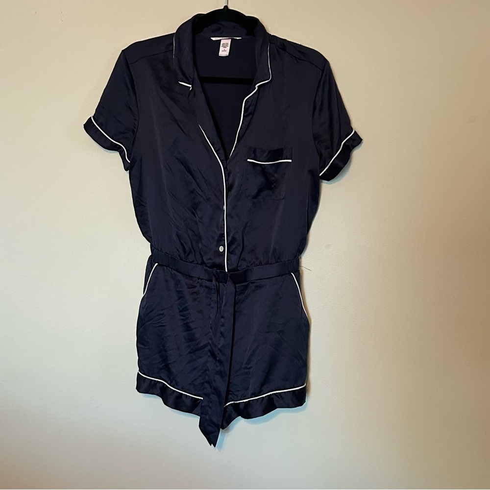 Victoria's Secret Dark Blue Satin Pajama Romper